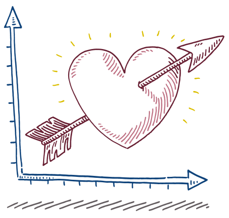 Chart and heart with arrow through it