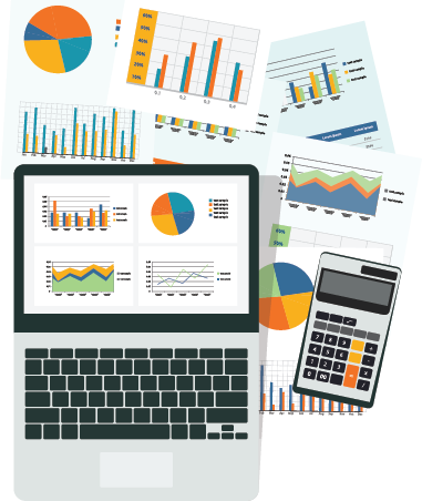 laptop with charts and data