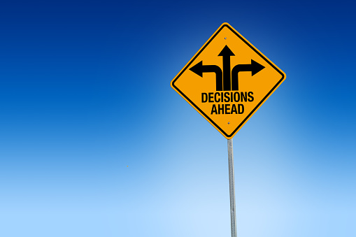 Decisions ahead sign: get marketing tactics for a recession